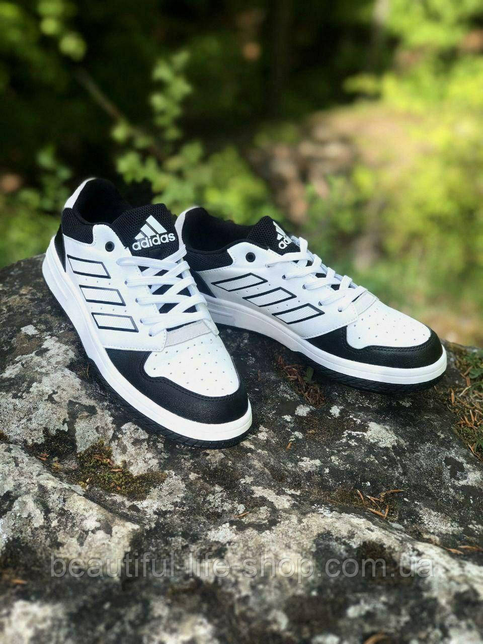 Кросівки чоловічі низькі шкіряні Adidas Gametalker Кеди спортивні Адідас чорно-білі для бігу і відпочинку
