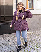 Женская куртка с поясом цвет фиолет р.50/52 440915