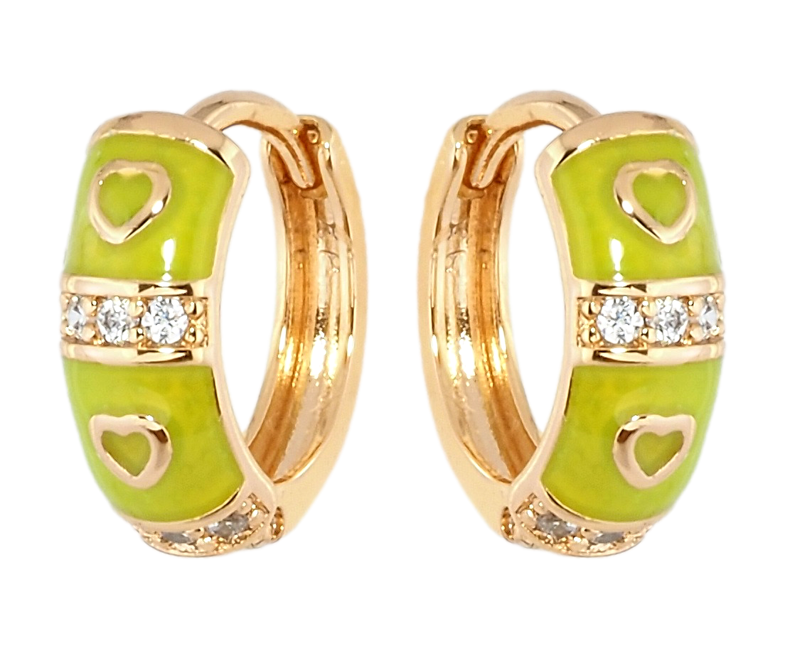 Сережки Xuping Позолота 18K колечка "Романтичний орнамент з салатовою емаллю та цирконієм"