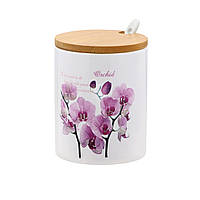 Банка керамическая с деревянной крышкой и ложкой 350 мл "Орхидея розовая" ZFA 471S OP