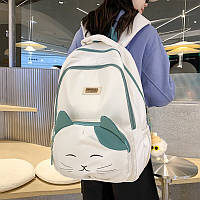 Рюкзак в корейском стиле в форме кота с ушками с брелоком водонепроницаемый для ноутбука учебы школы Белый