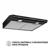 Черная простая кухонная вытяжка Perfelli PL 6022 BL LED, плоская стандартная, под навесной шкаф, шириной 60 см