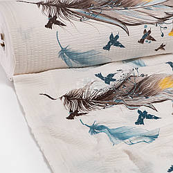 Тканина жатка (гофре) шириною 240 см "Птахи та велике пір'я", №4773