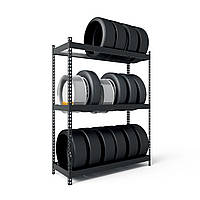 Стелаж для коліс 168х120х50 см Чорний 3 рівні зберігання