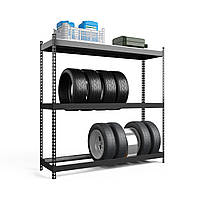 Стелаж для коліс 168х180х50 см 3 рівні зберігання з 1 полицею ДСП Чорний