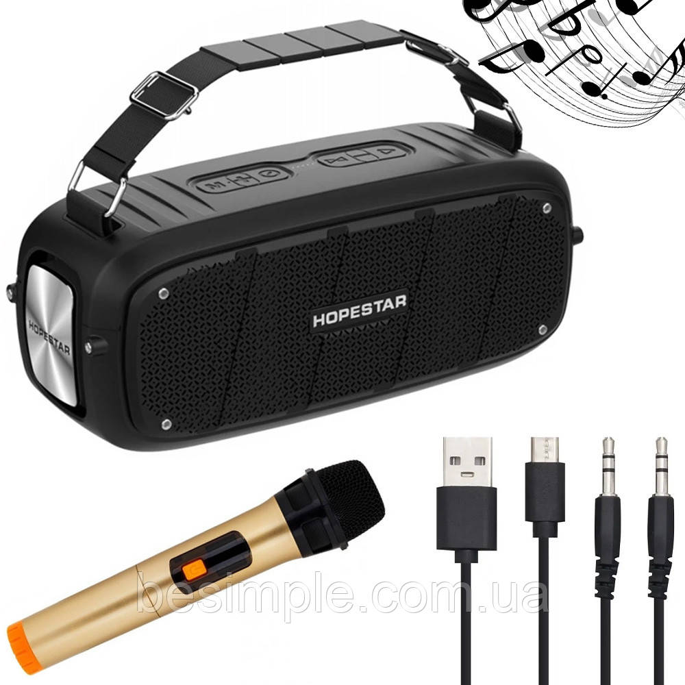 Bluetooth колонка з мікрофоном A20 PRO, 55 Вт, з PowerBank 6000mAh та AUX, Чорна / Музична колонка