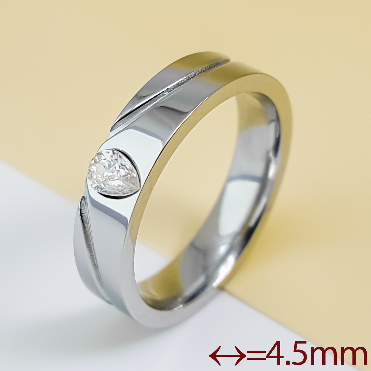 Кільце "Крапелька" з цирконієм; р.16.5; р.17.5; р.19; stainless steel, родій