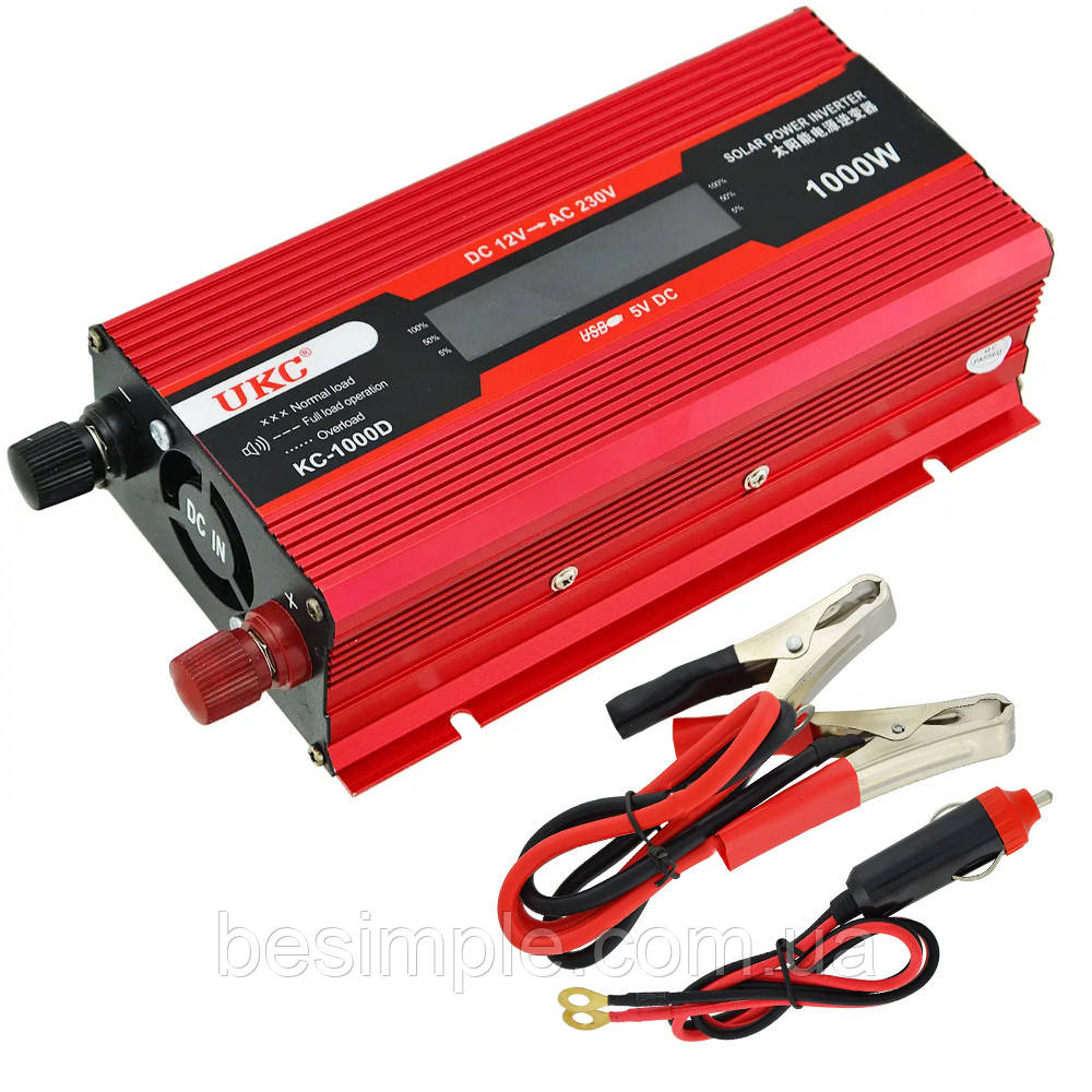 Автомобільний інвертор 1000W AC/DC KC-1000D 12V + lcd / Перетворювач напруги