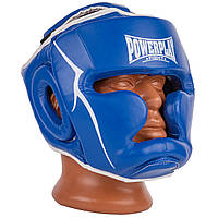 Боксерський шолом тренувальний закритий спортивний для бокса PowerPlay PU Синій M VE-33