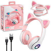 Бездротові навушники з котячими вушками Cat VZV-23M Рожевий / Навушники з підсвічуванням та мікрофоном