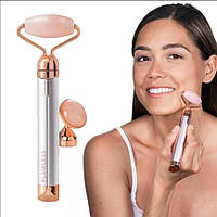 Кварцевый массажный валик для лица Flawless Facial Massager Roller розовый-золотой