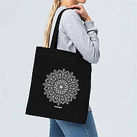 Экошопер стильный тканевая сумка с длинными ручками Bookopt черный орнамент VE-33