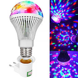 Диско лампа в патрон E27, RD-5012 + перехідник / Світлодіодна лампа, що обертається від мережі / Дискошар в патрон