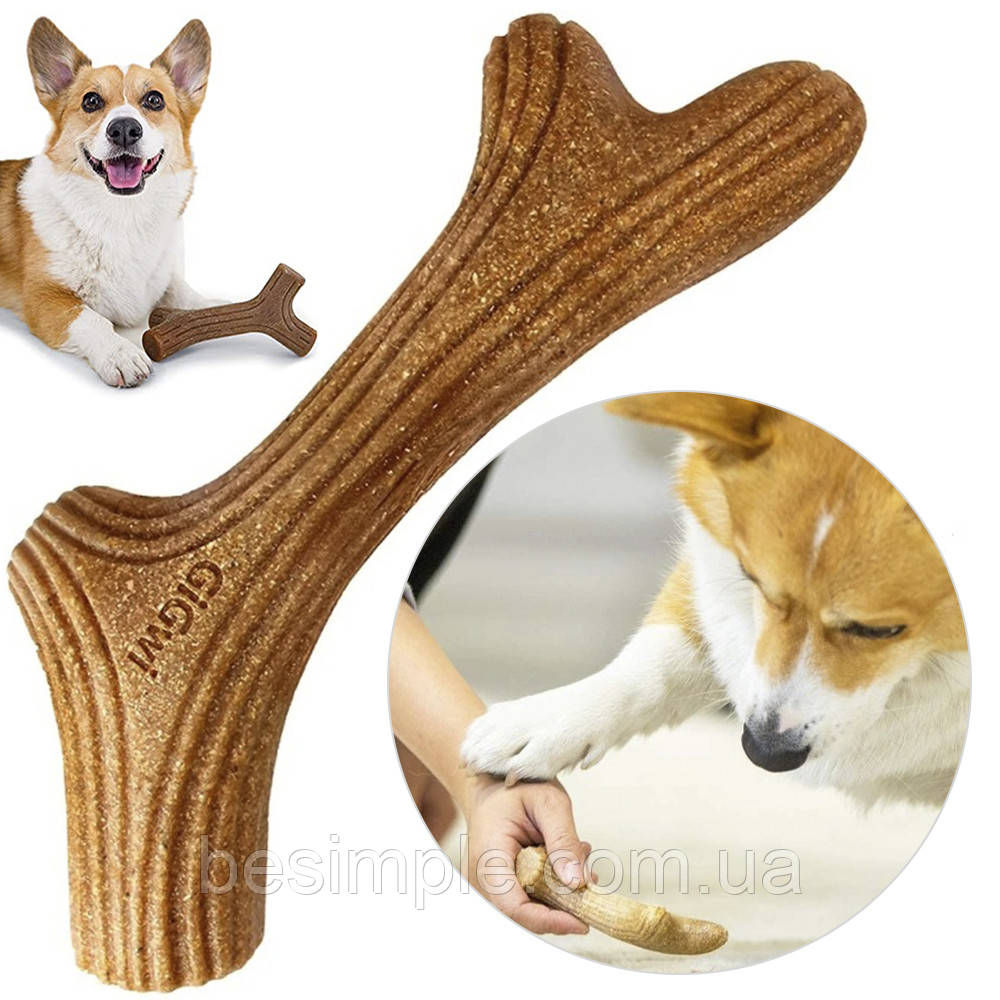 Жувальна іграшка Рог для собак, GiGwi Wooden Antler, L / Іграшкова палиця для чищення зубів, фото 1