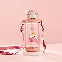 Бутылка спортивная для воды пластиковая CASNO 690 мл KXN-1219 Розовая (свинка) с соломинкой DM-11