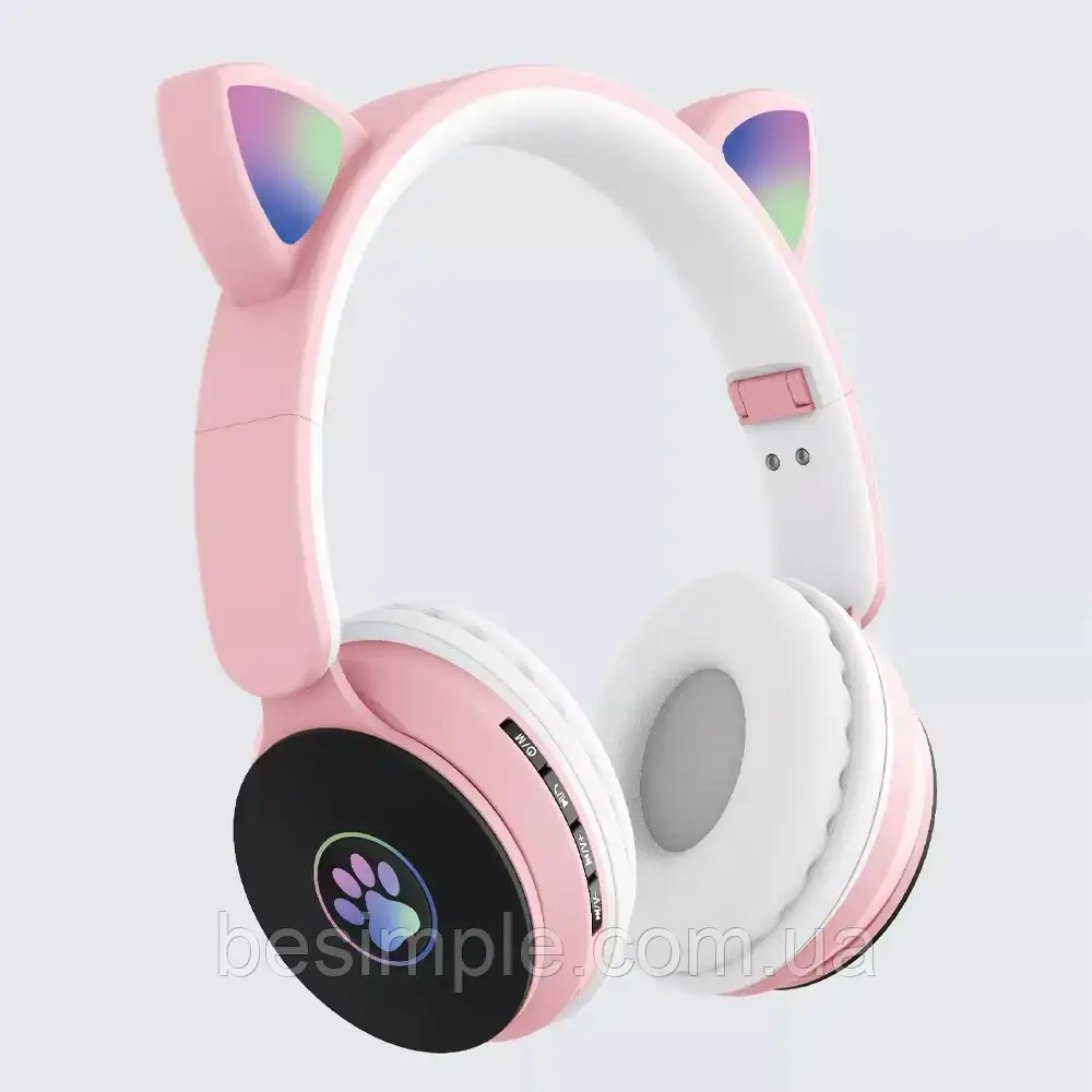 Бездротові навушники з котячими вушками Wireless Headphones Bluetooth ST77M Рожеві / Навушники з підсвіткою