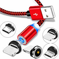 Кабель магнитный 3в1 (Type-C, Micro USB, Lighting) для телефона, M3 / Зарядный шнур для всех моделей смартфона