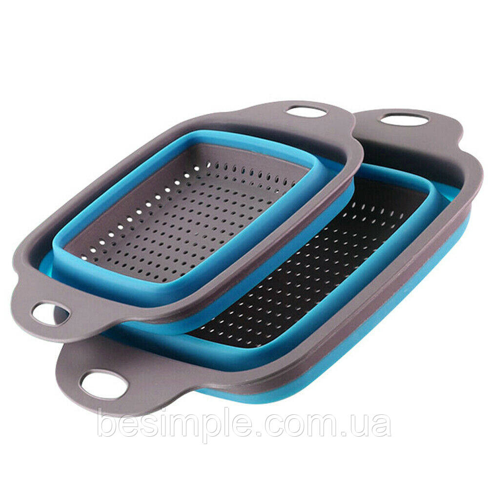 Складаний друшляк Leach basket DL193, Блакитний/Силіконовий друшляк із ручками/Рудвижна друшляк для раковини, фото 1