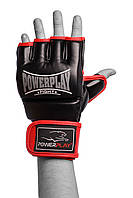 Перчатки для MMA тренировочные спортивные перчатки для единоборств PowerPlay 3058 Черно-Красные M VE-33