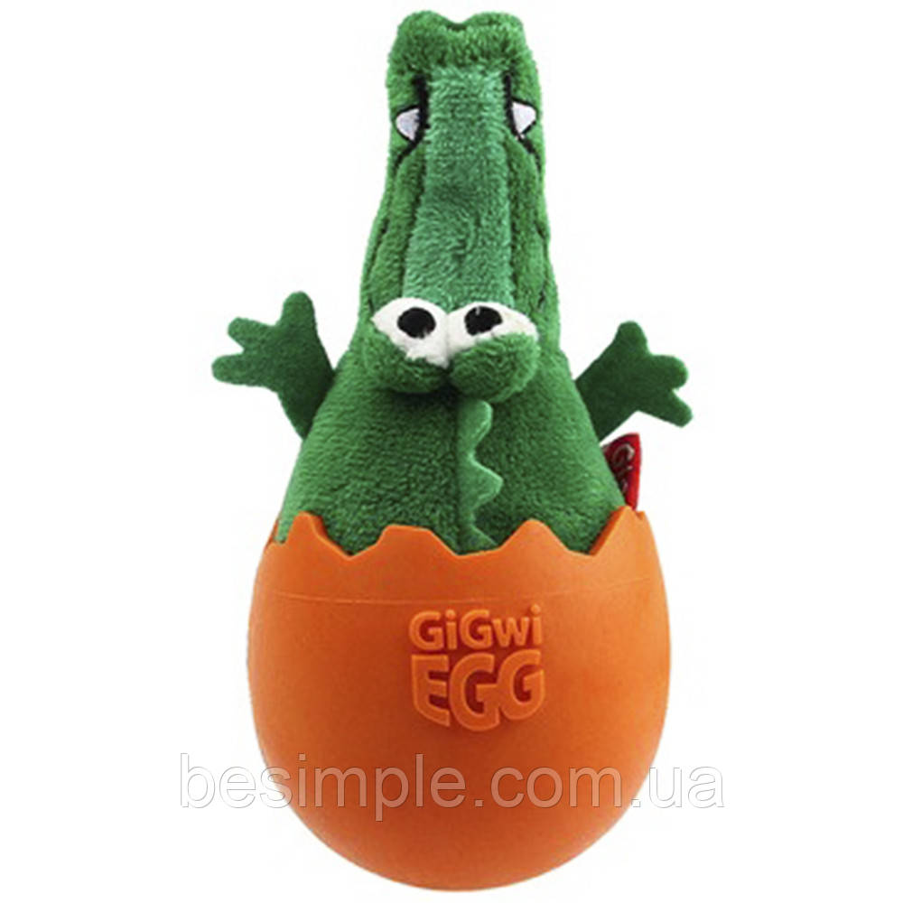 Крокодил-неваляшка (14 см) з пищалкою для собак GiGwi EGG / М'яка іграшка для малих та середніх порід, фото 1