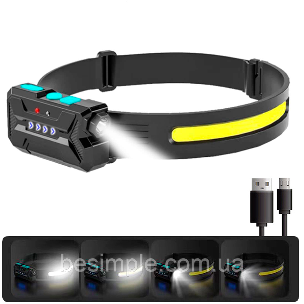 Ліхтар налобний з USB, 1200 мАг, T28 (KC06) / Акумуляторний ліхтар на голову / Ліхтар на лоб, фото 1