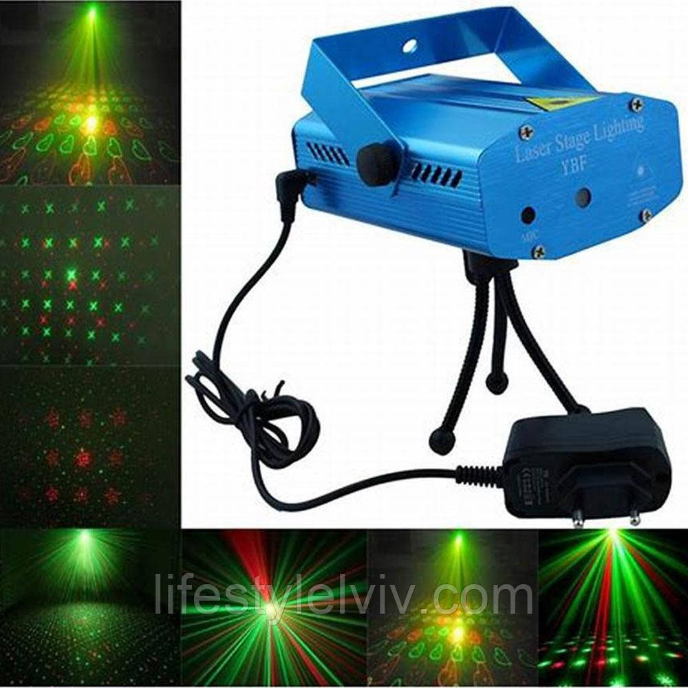 Лазерний проектор стробоскоп диско лазер 2 в 1 LASER HJ09 з триногою / Лазерна установка для дискотек, фото 1