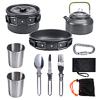 Набор посуды для похода, туризма (чайник, сковородка, кастрюля, 2 стакана) / Туристический набор посуды