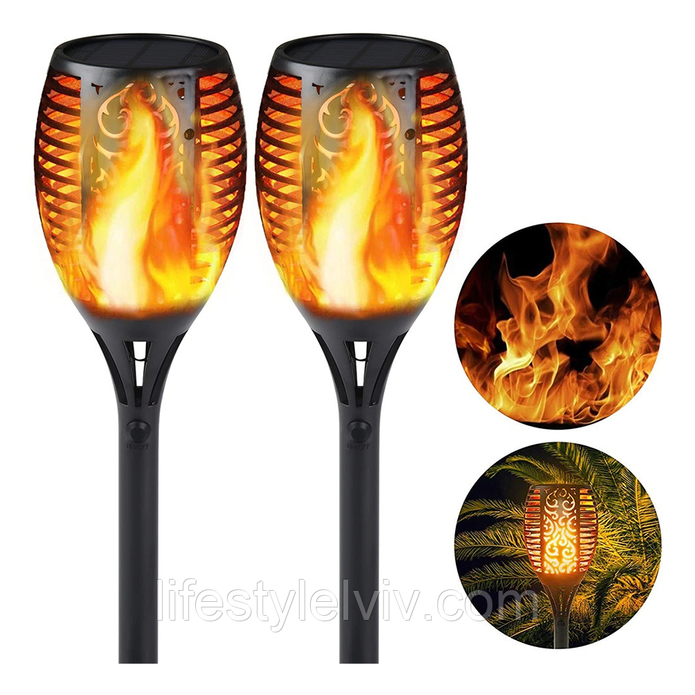 Водонепроникний ліхтар 58 см з ефектом полум'я Solar flame led light sensor activated, фото 1