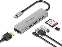 USB-концентратор WAVLINK 6-in-1,1 порт HDMI,1 порт USB-C,1 порт USB 3.0, 1 порт USB 2.0,1,SD/TF PD