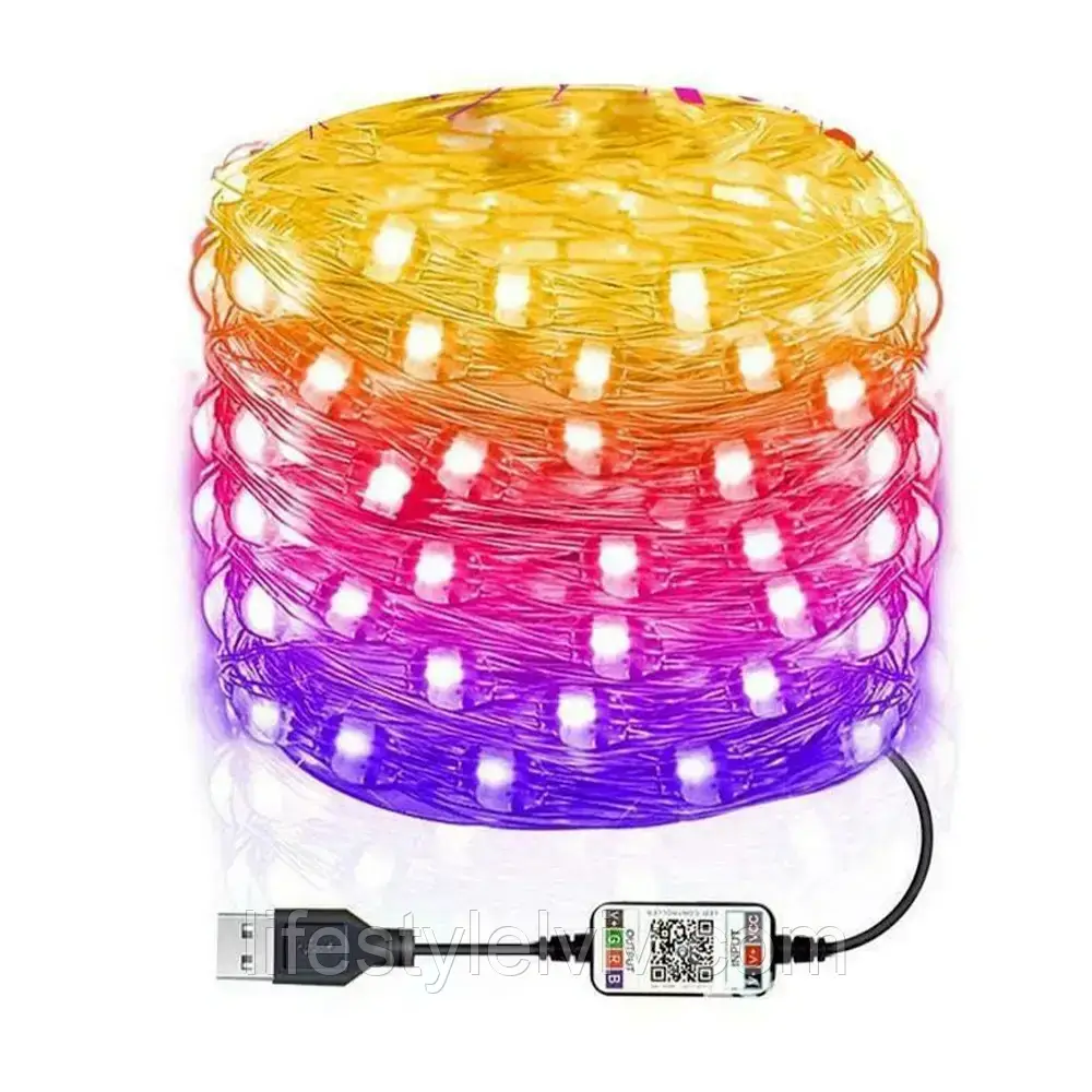 Розумна світлодіодна гірлянда USB з Bluetooth "Крапля роси", 3 м, 30 LED, RGB / Новорічна смарт гірлянда для ялинки