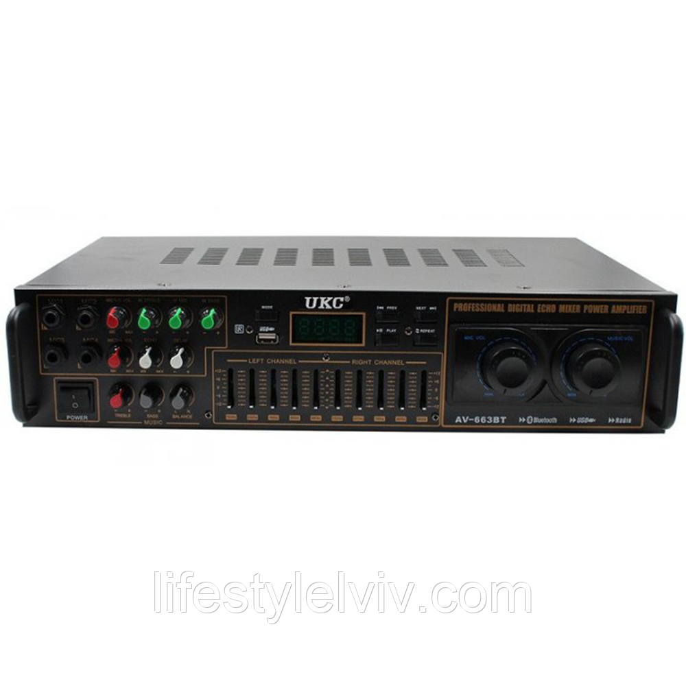 Підсилювач звуку AMP AV 663 BT AC/DC 12V з Караоке / Підсилювачі