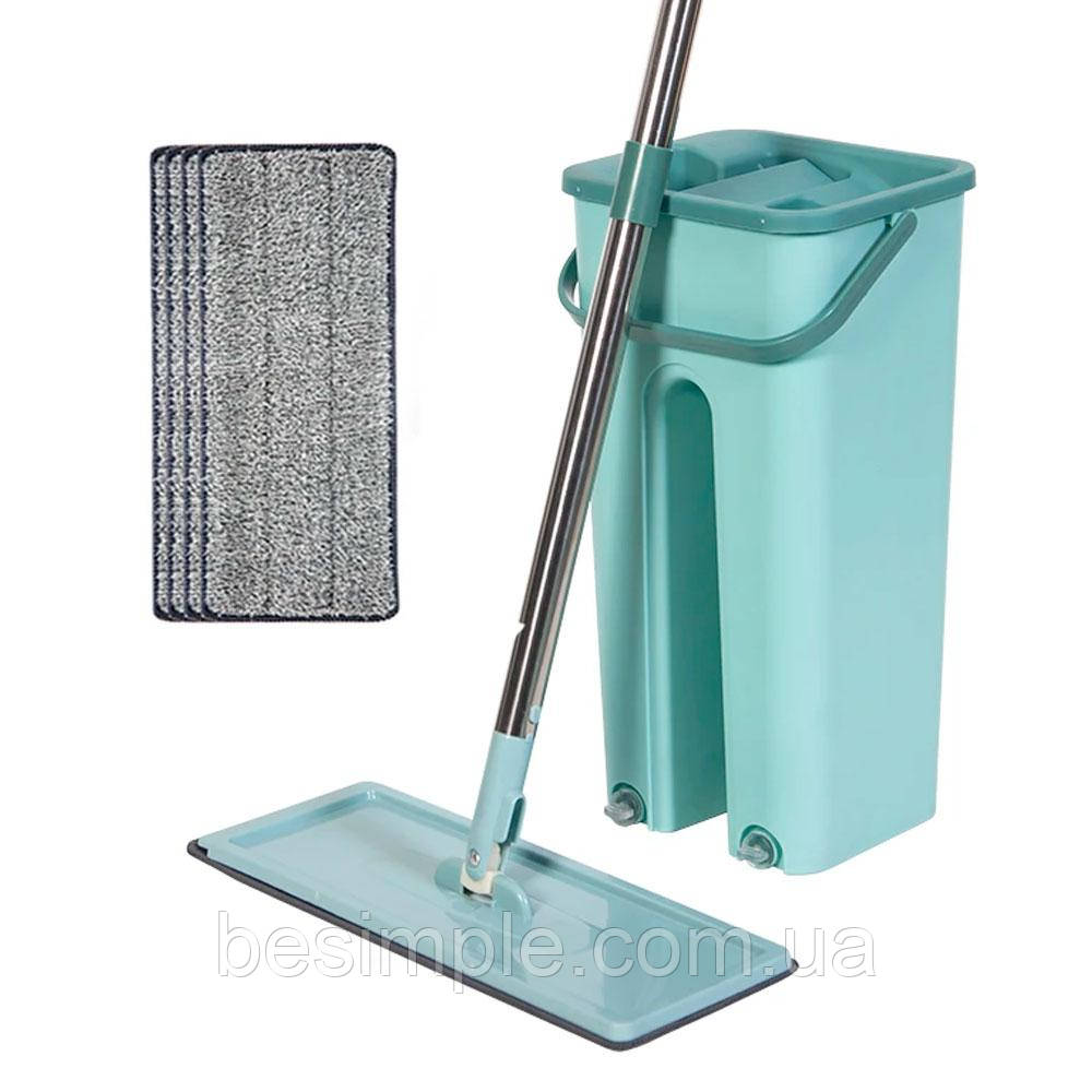 Швабра стрічка з відтискачем 360 градусів, Scratch Cleaning Mop, Бірюзовий/ Самотискальна швабра для швидкої, фото 1