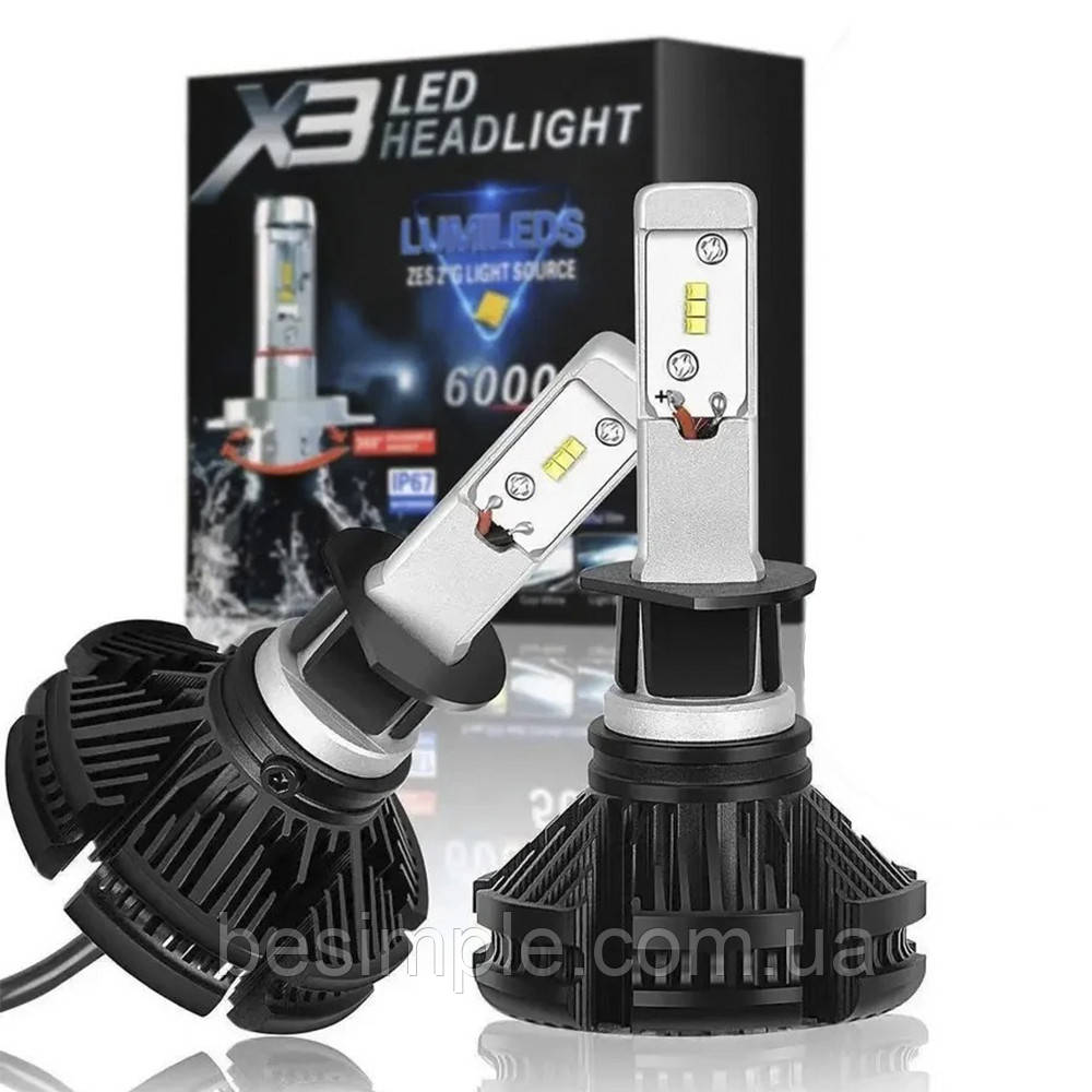 Світлодіодні LED лампи X3 H3 / Комплект автоламп для фар / Надяскраві лампи для автомобіля