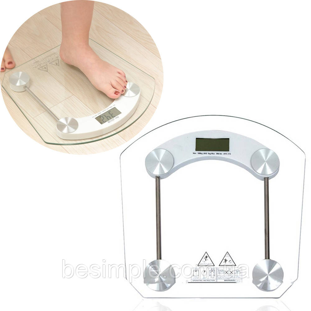 Електронні ваги до 180 кг AT-2003B / Скляні квадратні ваги / Прозорі ваги, фото 1