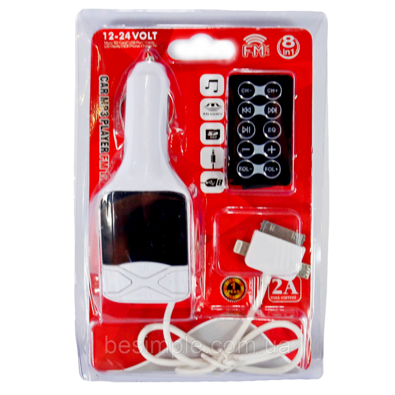 FM-Модулятор 8в1 з Bluetooth, USB, SD, 12-24В + Пульт / Модулятор в машину з екраном / ФМ-трансмітер в авто