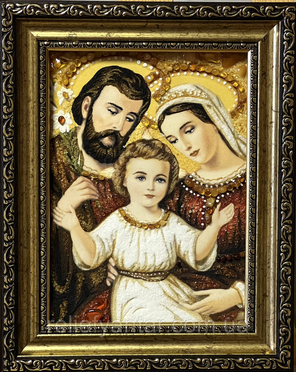 Ікона янтарна "Святе сімейство" Ікона з бурштину "Сім'я Святих" 15*20 см