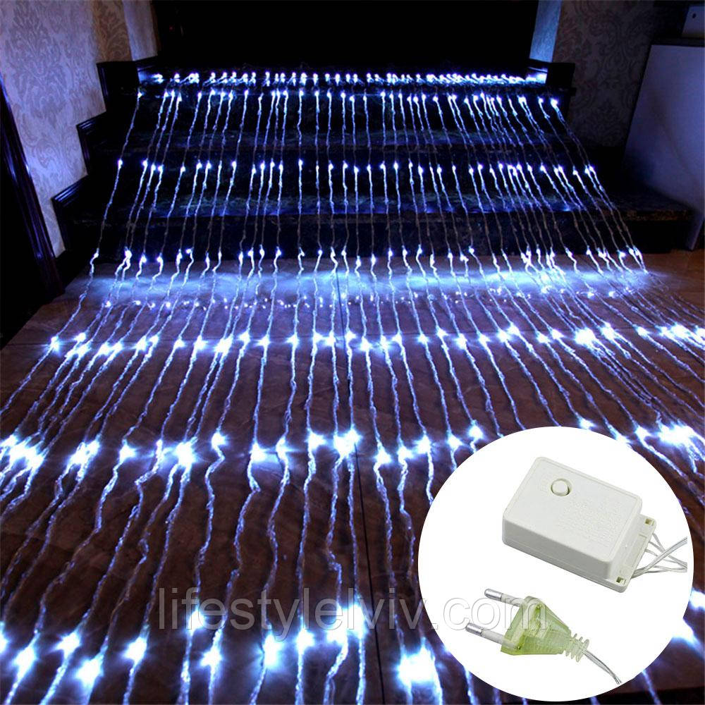 Гірлянда Штора Водоспад 2х2 м, 200 LED, 220 V, Біла/Світолодна гірлянда на вікно/Гірлянда на ялинку