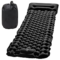 Надувной туристический коврик (188х58х6см) Outdoor Sleeping Black, с подушкой / Походный универсальный каремат