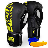 Боксерские перчатки спортивные тренировочные для бокса Phantom Black/Yellow 12 унций (капа в подарок) GL-55