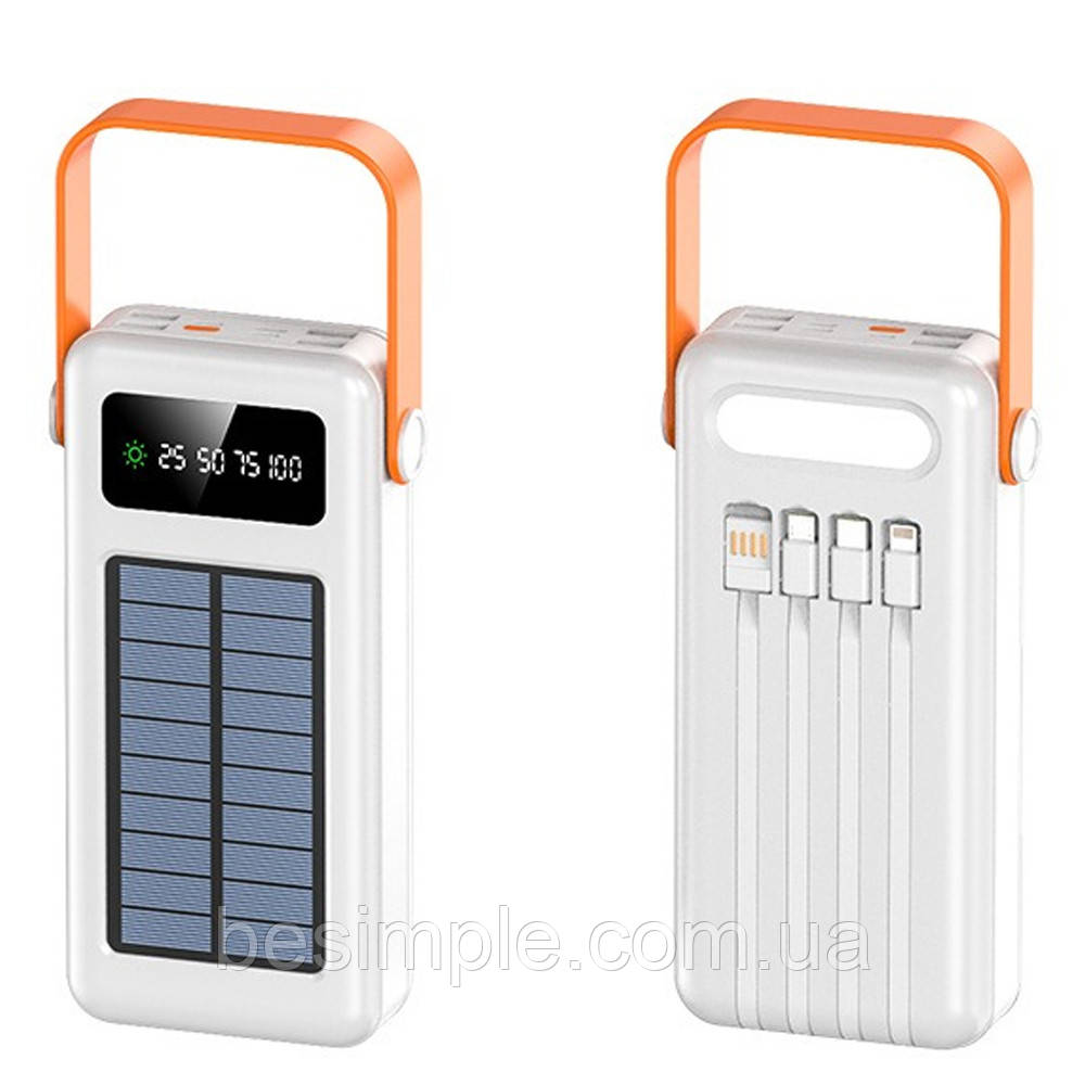 Power Bank 80000 mAh, на сонячній батареї, 4хUSB ProTech, Білий/Повербанк з ліхтариком, фото 1