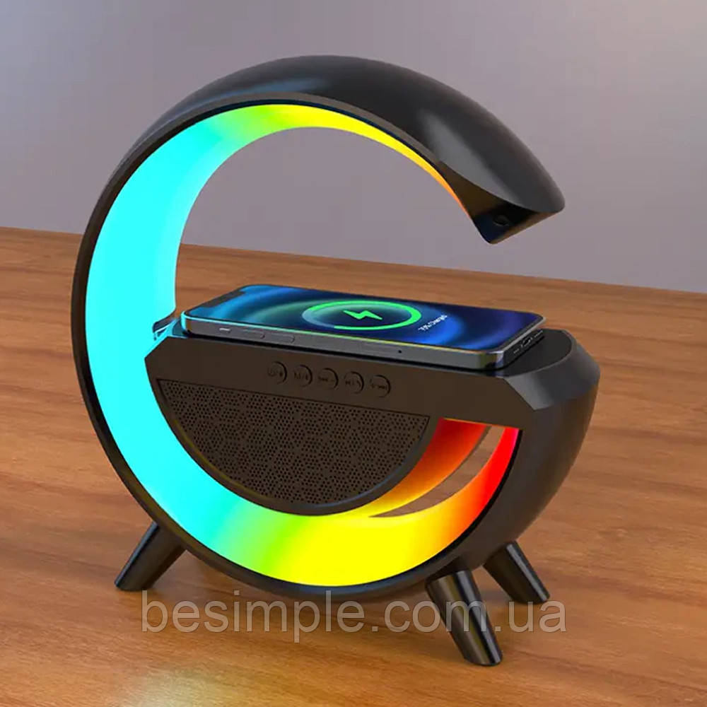 Нічний RGB-світильник із бездротовою зарядкою для телефона, Чорний/ Портативна колонка нічник з Bluetooth