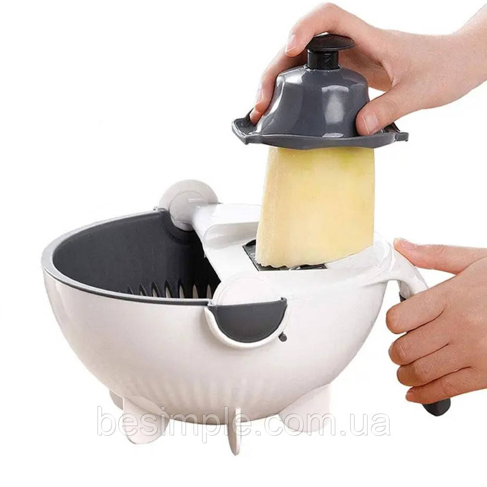 Овочерізка 9в1 BASKET VEGETABLE CUTTER / Терка для овочів / Мультислайсер з друшляком-контейнером, фото 1