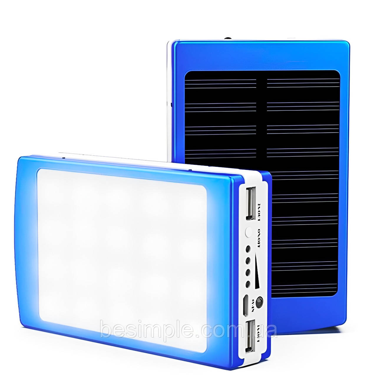 Павербанк із сонячною батареєю + ліхтар, Solar 20000 mah, Блакитний/Power Bank з ліхтариком/ Портативний, фото 1