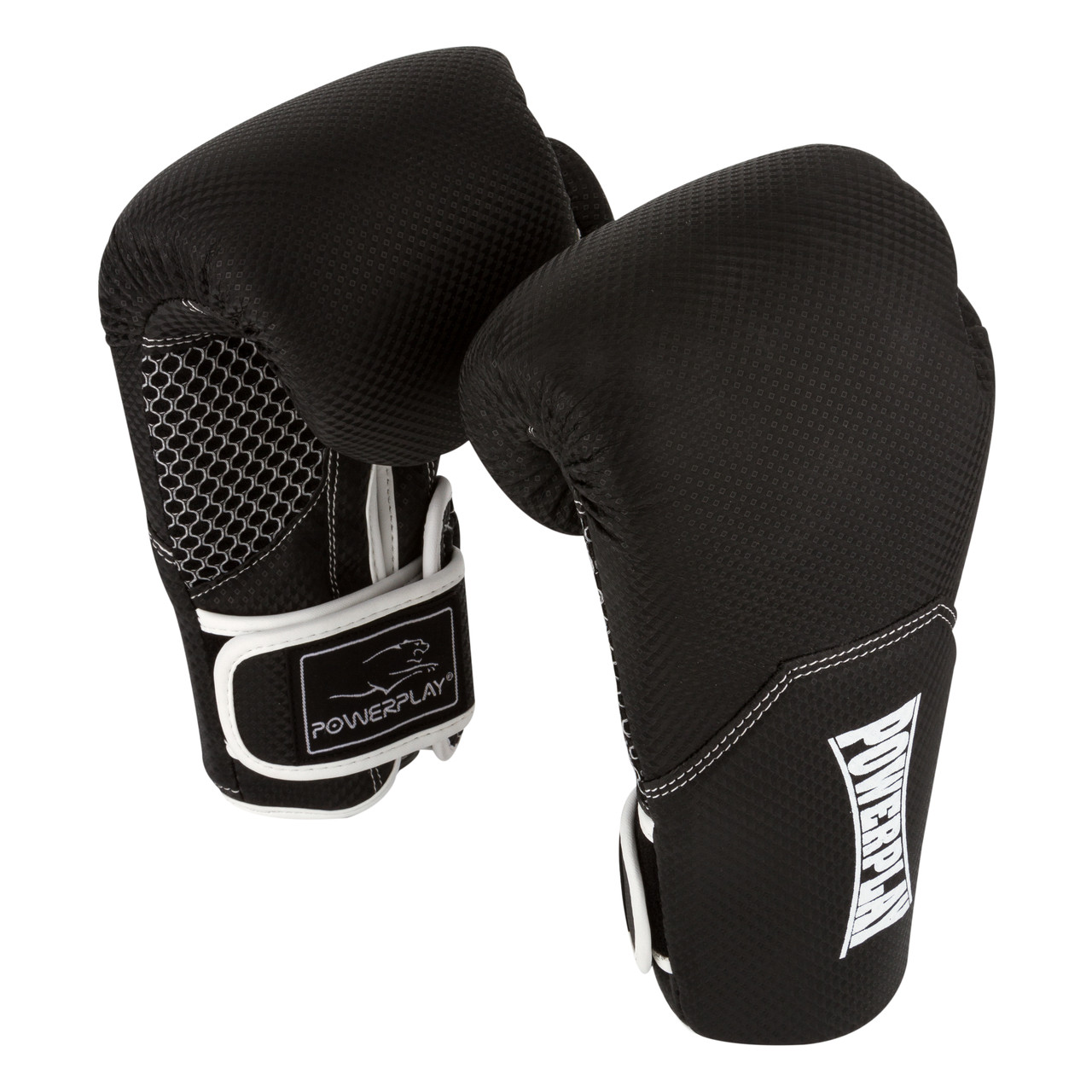 Боксерські рукавиці спортивні тренувальні для бокса PowerPlay 3011  Чорно-Білі карбон 10 унцій VE-33