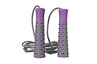 Скакалка тренировочная спортивная для фитнеса PowerPlay 4206 Jump Rope PRO+ Серо-фиолетовая (2,75m.) KU-22