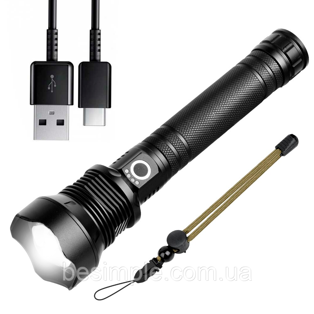 Тактичний ліхтарик BL X92 P70, 2*18650/Рожевий акумуляторний ліхтар з USB і зумом, фото 1