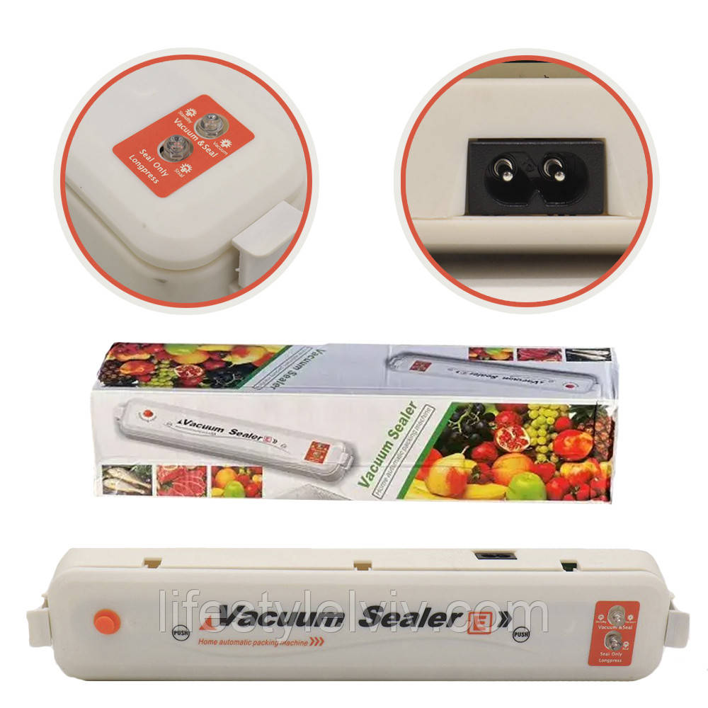 Кухонний вакуумний пакувальник харчових продуктів Vacuum Sealer, Білий/Вакууматор