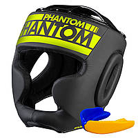 Боксерский шлем закрытый спортивный для бокса Phantom One Size Black/Yellow капа в подарок KU-22