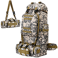 Рюкзак тактический 4в1 80 л (39x22x80 см) + Подсумок, Светлый пиксель / Водонепроницаемый туристический рюкзак