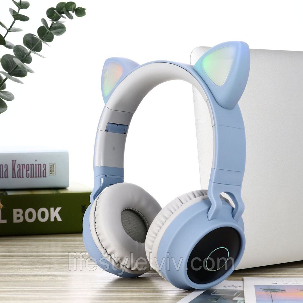 Бездротові Bluetooth-навушники вушка Cat Ear VZV 850M з LED підсвічуванням Синій